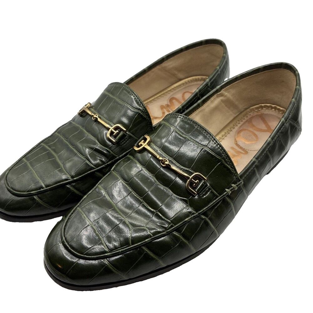 Sam Edelman Women’s Loraine Loafers Emerald Green Croc Embossed Slip On 7.5